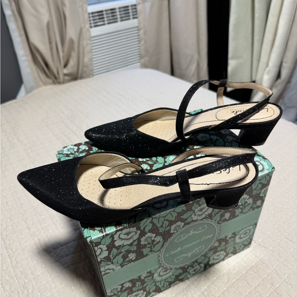Black Sparkle Slingback Heels - Women's Dress Shoes